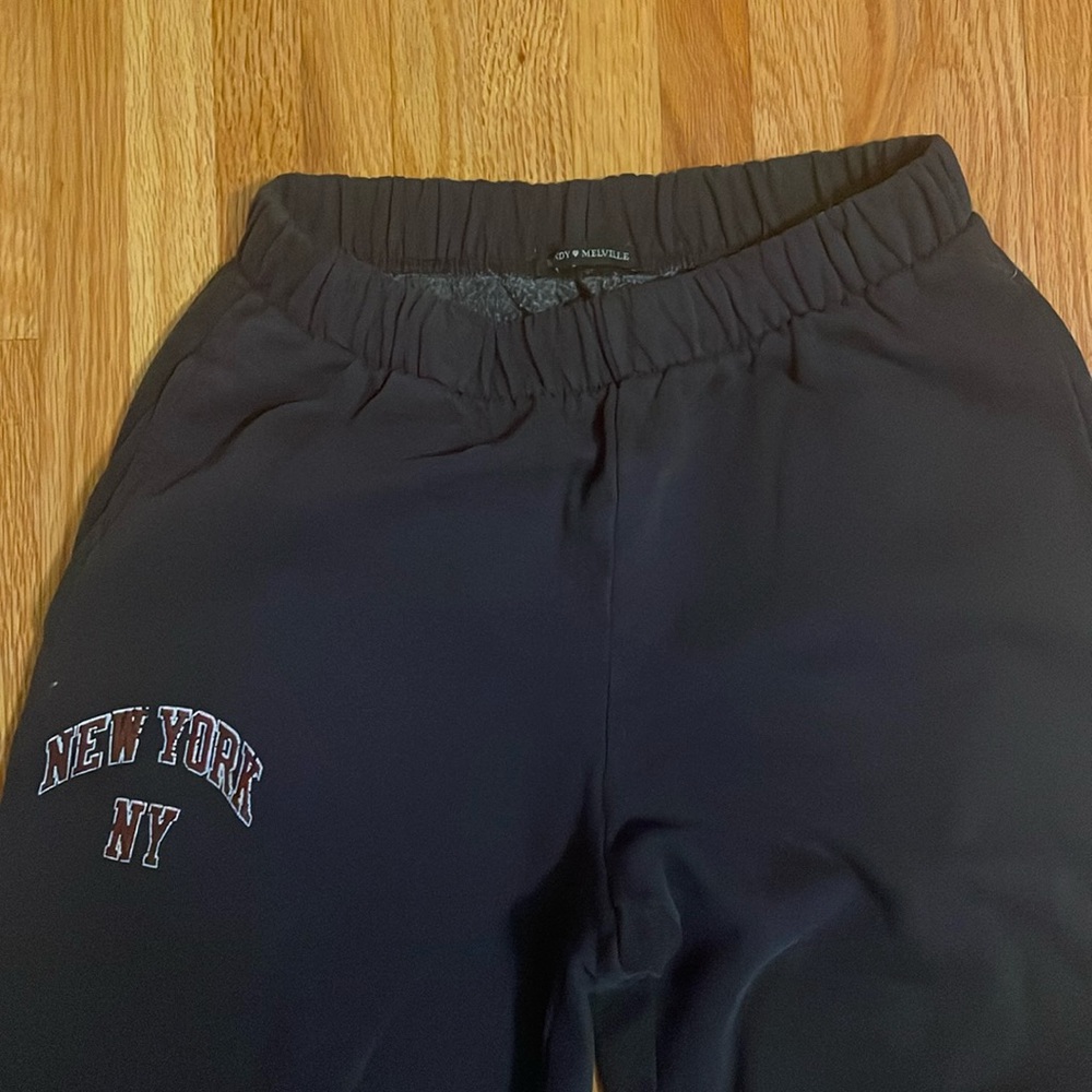 Navy Brandy Melville jogger with maroon and white New York New York detail